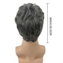 Men's Black Gray Short Heat-Resistant Soft Layered Wig Is Suitable For Daily Festivals Such As Father's Day And Halloween - Grey - View 8