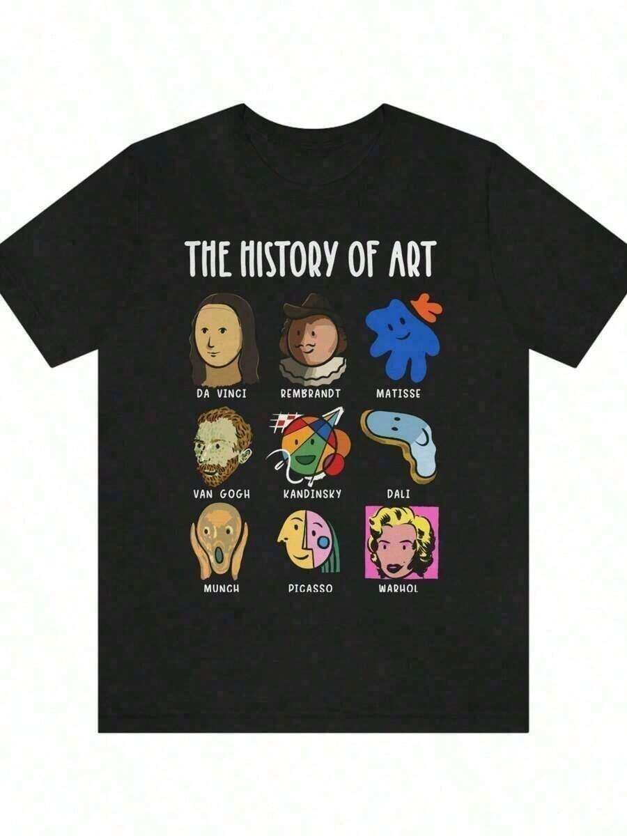 Camiseta de arte para hombres, camiseta de historia del arte para mujeres, camisetas de historiador de arte, camisetas para estudiantes de arte, regalos para profesores de arte, camisetas gráficas de Da Vinci, Picasso, Van Gogh, camisetas para hombres, ropa de calle, camisa blanca, camisa negra, suave y cómoda Cuello Redondo Algodón 100% Tejido Suave Manga Corta Transpirable y Fresca - Negro - Ver 1