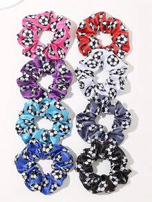 Juego de 4/8 piezas de sujetadores de cola de caballo deportivos de fútbol de color aleatorio, diademas elásticas de fútbol, bandas elásticas para cola de caballo alta de moda para mujer, accesorios para el cabello, adecuados para uso diario, fiestas, deportes y fitness, peinado de animadora para el día del partido - Multicolor - Ver 10