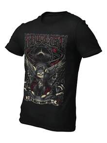 The Graphic Depicts A Winged Wolf Surrounded By Dark Energy And Mystical Symbols Representing Power, Freedom, And Spiritual Protection In The Middle Of The Universe. Men's T-Shirts, 100% Cotton, Comfortable And Modern - 黑色 - 查看 11