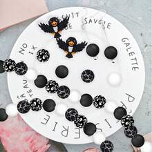 25/28PCS 3D Dark Raven Combination Silicone Bead Set, Includes Top Hat Raven And Spread Wing Cartoon Raven Shapes, Gothic Style, With 15mm Black Flower And Gray Striped Printed Beads, Black And Pearl Gray Beads Combination, Fashionable Design, Jewelry Making Beads, Ideal For DIY Bracelets, Lanyards, Pen Accessories, Holiday Decorations And Other Handicrafts - Perfect Gift For Holidays And Birthdays - Dark Raven Series - View 3