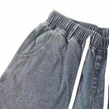 Disney Official Authorization | Women's Drawstring Straight-Leg Jeans, Decorated With Minnie Mouse Prints In Different Poses, All-Season Versatile Street Casual Style Outfit. - Light Wash - View 5