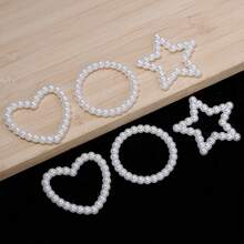 30pcs/Pack ABS Faux Pearl Hollow Ring Loose Beads, Heart Star Round Phone Case Decoration Nail Art Beads, Suitable For Beaded Pen Earrings Bracelet Necklace Phone Chain DIY 3D Floral Garland Beads - White - View 8