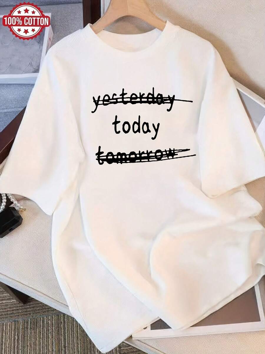 Women's Summer Top. Pure Cotton Short-Sleeved T-Shirt, Loose Fit, Round Neck, Versatile And Fashionable, Comfortable And Casual, Youthful And Vibrant For Everyday Wear. Relaxing And Comfortable. - 白色 - 查看 1