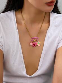 1/6 Pcs Gold Plated Paper Clip Chain Necklace With Mountaineering Buckle Pendant And Summer Theme Pendant, Resort Beach Women's Necklace Jewelry - Multicolor - View 2