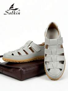 Salkin Sandales d'été rétro à la mode pour femmes, sandales plates minimalistes à bout ouvert de couleur unie, confortables pour le port extérieur,  haut de gamme abordable avec un look de ballerines, convient pour l'école, les étudiants universitaires, chaussures de marche décontractées durables et antidérapantes,  doux et confortable, convient pour les jeans, les jupes, les cadeaux de vacances, le style vacances. La taille est petite, il est recommandé de commander une taille au-dessus. - Gris - Voir 6