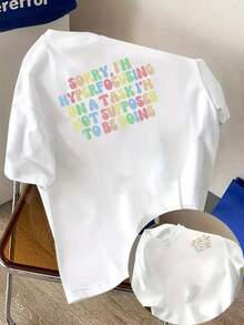 New Men's T-Shirt, 180g Weight, % Cotton, With A Self-Critical Design, Colorful Text Prints On The Front And Back, Men's Fashion Short Sleeve And A, Suitable For Casual Daily Wear And Outdoor Fitness Activities, With A Unique Double-Sided Pattern Design - To Wear Layered In Spring And Autumn Or Alone In Summer, Unisex Style. - 白色 - 查看 1