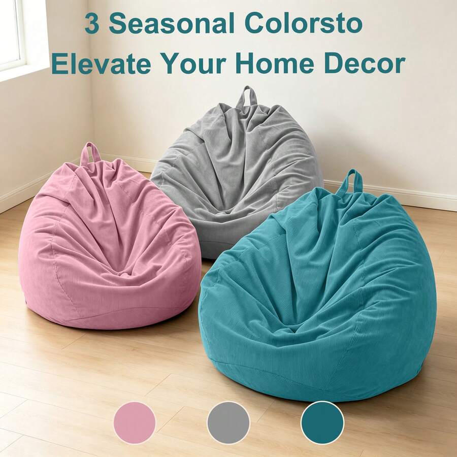 Lightweight Corduroy Bean Bag Cover, Pink/Sky Blue/Light Gray Breathable Slouchy Sofa Cover, Removable And Machine Washable Indoor Home Decor, Filling Not Included - Multicolor - View 1