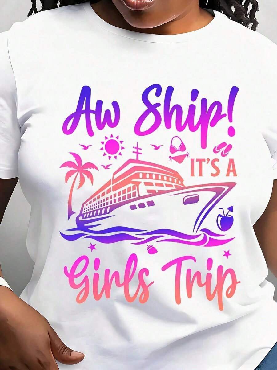 Modern Minimalist T-Shirt For Women, Ideal For Girls' Trips, Casual Short-Sleeve T-Shirt For Everyday Outdoor Wear, Suitable For Any Occasion, Perfect As A Birthday Gift, Daily Wear In All Seasons - 白色 - 查看 1