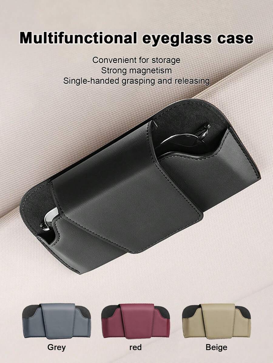 Summer Car Fashion Glasses Holder, Leather Car Sun Visor Glasses Storage Box, Car Eyeglasses Clip - A - View 1
