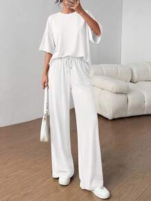 PRETTYGARDEN Women's Summer Clothes 2 Piece Sets Lounge For Short Sleeve Matching Airport Travel Outfits Casual White Vacation Summer Brunch White Outfits For Women Mothers Day Outfit - 白色 - 查看 5