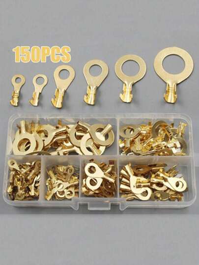 150pcs Round Terminal Block DJ431 O-Type Crimp Connector Copper Sheet Wiring Lug Combination Set, New Model