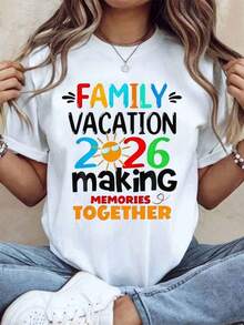 "Family Holidays 2026: Creating Memories Together" T-Shirt For Family Trips, Summer Clothes, Matching T-Shirts For Family Holidays 2026, Gift For Family Getaways, Short Sleeve T-Shirt, Crew Neck, Urban Vintage Style, Unisex, 220g, 100% Pure Cotton - 白色 - 查看 7