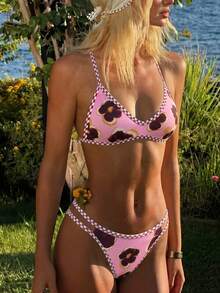 Sexy Bikini For Women 2026, Floral Print, Bandeau Design With Laces And No Padding – Swimsuit - FF1344-PI - 查看 12