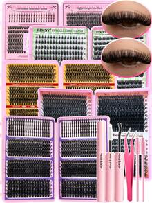 Eimny 800pcs/740pcs/416pcs Cluster Eyelashes Book Set, D-Curl 10-16mm Mixed, Cluster Eyelashes Super Large Capacity Single Lashes Fine & Natural, DIY Eyelash Extension Kit - Reusable, Lightweight & Easy To Use, Cluster Lashes, Individual Lashes, False Eyelashes - Multicolor - View 1