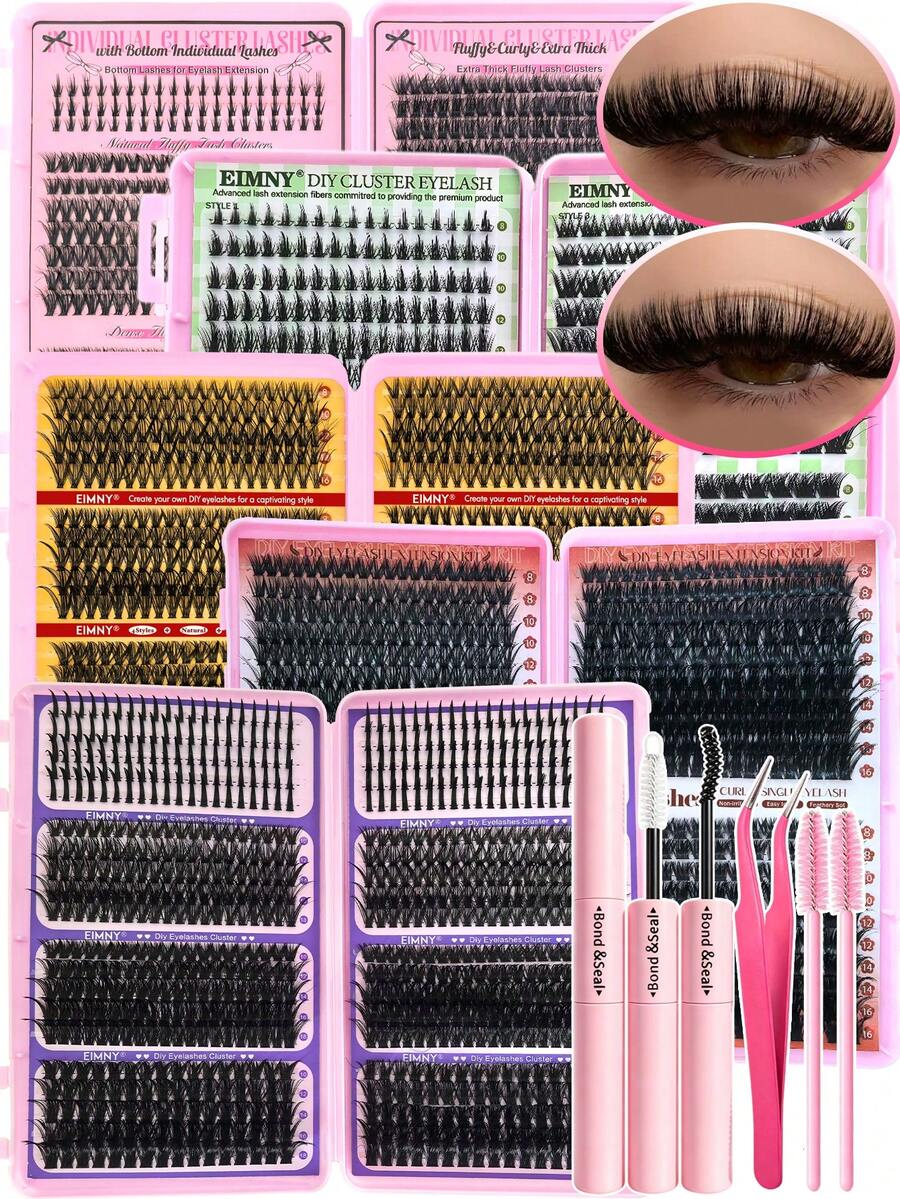 Eimny 800pcs/740pcs/416pcs Cluster Eyelashes Book Set, D-Curl 10-16mm Mixed, Cluster Eyelashes Super Large Capacity Single Lashes Fine & Natural, DIY Eyelash Extension Kit - Reusable, Lightweight & Easy To Use, Cluster Lashes, Individual Lashes, False Eyelashes - Multicolor - View 1