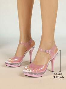 Summer New Transparent Crystal Thick Bottom Wedge Slippers, Goddess Style Increased Height Outdoor Wear High Heel Slippers, Elegant Atmosphere Hate Slippers, Model Catwalk Nightclub Photo Exclusive Increased Height Women Sandals - Pink - View 5