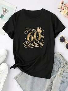 Women's Short Sleeve T-Shirt With Alphabet Print (English Compatible) - Casual Crew Neck Blouse, Medium Stretch Fabric For Casual, Office, And Matching Outfits - Machine Washable - Comfortable Top 0000 - 黑色 - 查看 3