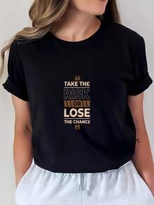 Embrace Risk With Confidence, Or You'll Miss Out On Great Opportunities. 180g 100% Cotton T-Shirts. Perfect For Valentine's Day Gifts, Matching Family Outfits, And Team-Building Activities. These T-Shirts Can Be Stored Safely Even During The Rainy Season. - 黑色 - 查看 7