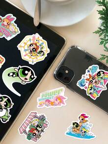 THE POWERPUFF GIRLS 50张Y2K贴纸套装，经典动漫乙烯基贴纸，怀旧美学装饰贴纸，非常适合日常装饰、手工DIY、派对礼品和个人物品装饰 - 彩色 - 查看 4