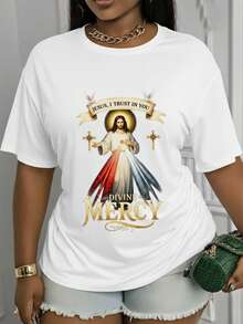 Women's Casual Summer T-Shirt With A Round Neck And Short Sleeves, Featuring A Lovely Print Design That Says "I Trust You". | Casual Round Neck, Soft And Stretchy Fabric, Machine Washable - A Fashionable Top Suitable For All Seasons.  Clothing, Comfortable Fit - Stylish. - 黑色 - 查看 7