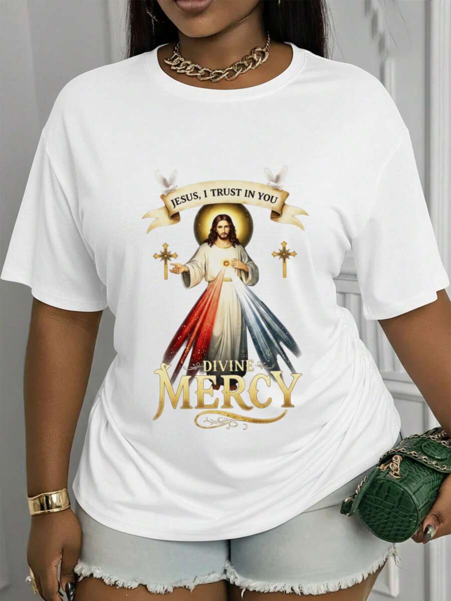 Women's Casual Summer T-Shirt With A Round Neck And Short Sleeves, Featuring A Lovely Print Design That Says "I Trust You". | Casual Round Neck, Soft And Stretchy Fabric, Machine Washable - A Fashionable Top Suitable For All Seasons. Clothing, Comfortable Fit - Stylish. - 白色 - 查看 1