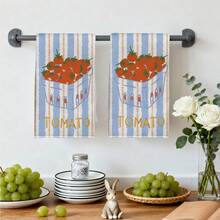 2pcs Tomato Graphic Kitchen Towels, Rectangular Super Soft Microfiber Kitchen Towels, Dish Cloths, Cleaning Rags, Hand Towels, Cooking Baking Tea Towels, Kitchen Decor, Housewarming Gift, Birthday Gift, Bathroom Cleaning Wipes, Decorative Towels - Multicolor - View 8