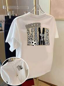 | Exquisite Design | Loose And Comfortable | Easy To Match | Double-Sided Printed T-Shirt With "Soccer Mom" Print, Round Neck, Short Sleeves, Casual Style For Women, With Soft-Touch Fabric, Classic Design For Spring And Summer, A Must-Have Fashion Item For Women. - 白色 - 查看 7
