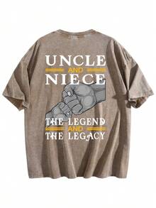 Uncle And Niece Matching The Legend The Legacy T-Shirt,Double-Sided Printed Unisex T-Shirt, Vintage Streetwear Heavyweight Cotton Tee, Anime Manga Casual Daily Top, Ideal Gift For Anime Enthusiasts - 咖啡 - 查看 3