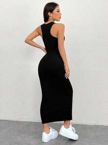 PETITE Vestido Para Mujer De Cuello Redondo Sin Mangas - Negro - Ver 2