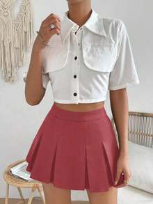 Falda minimalista de unicolor y estilo informal y elegante para mujer - Rosado Sandía - Ver 7