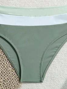 Conjunto de bikini con empalme y bloqueo de color, seductor y con Charm maduro - Verde - Ver 4