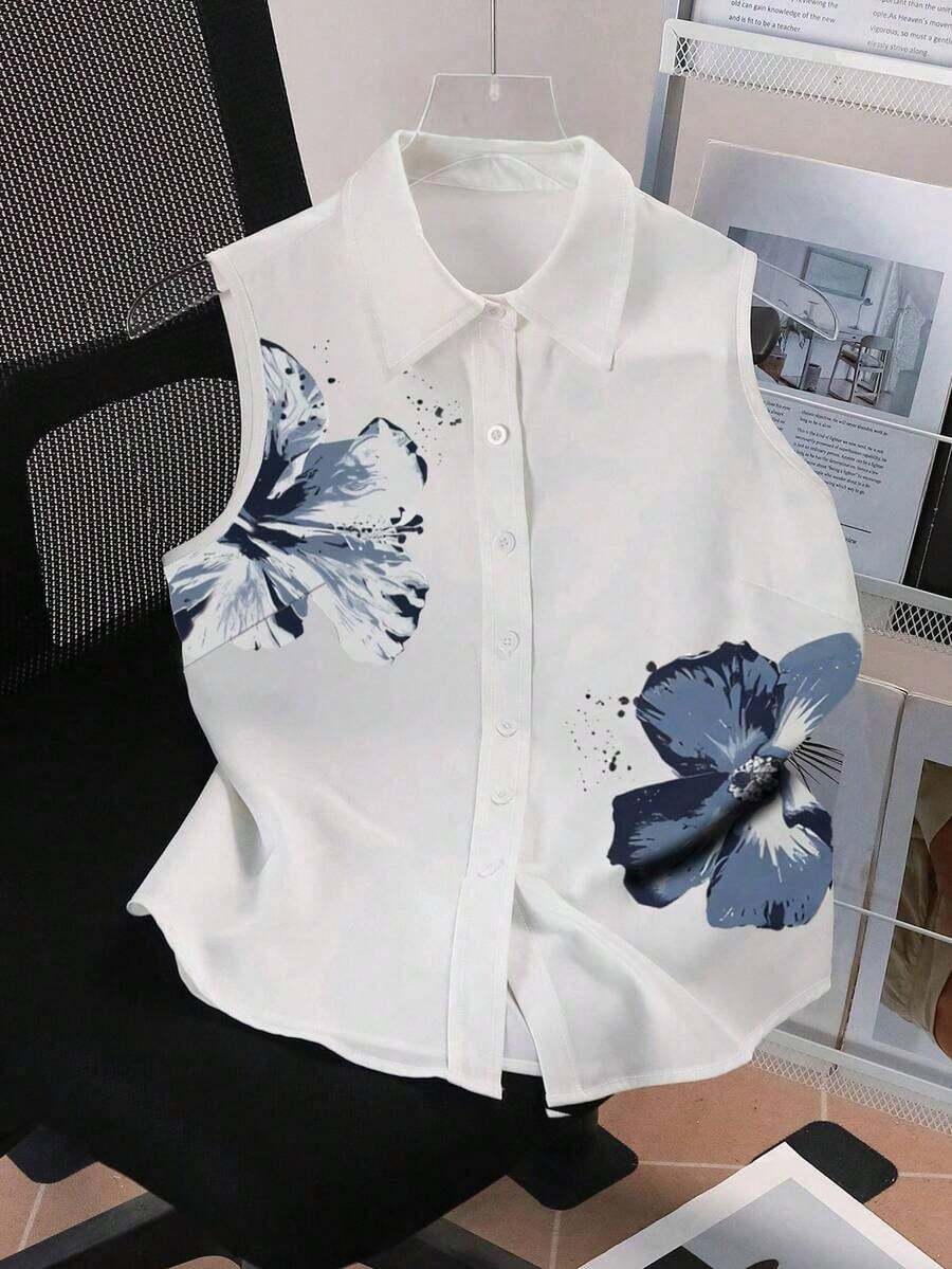 Blusa sin mangas para mujer, de verano, con diseño versátil y elegante, estampado digital de cerezas, imprescindible, alta tasa de devolución, vuelta al colegio, camisa sin mangas para damas - Blanco 4 - Ver 1