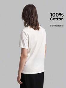 Camiseta casual de mujer de manga corta con cuello redondo, diseño de rayas de palillo de dientes de unicolor, adecuada para uso casual urbano de primavera/verano, moda minimalista, viajes de oficina, sencillez elegante, atuendo para el Día d - Caqui 2 - Ver 2