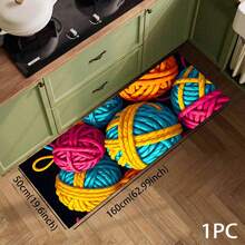 1pc 2D Colorful Pom-Pom Pattern Printed Rug, Long Doormat Series, Suitable For Living Room, Laundry Room, Bathroom, Bedroom, Kitchen - Multicolor - View 7