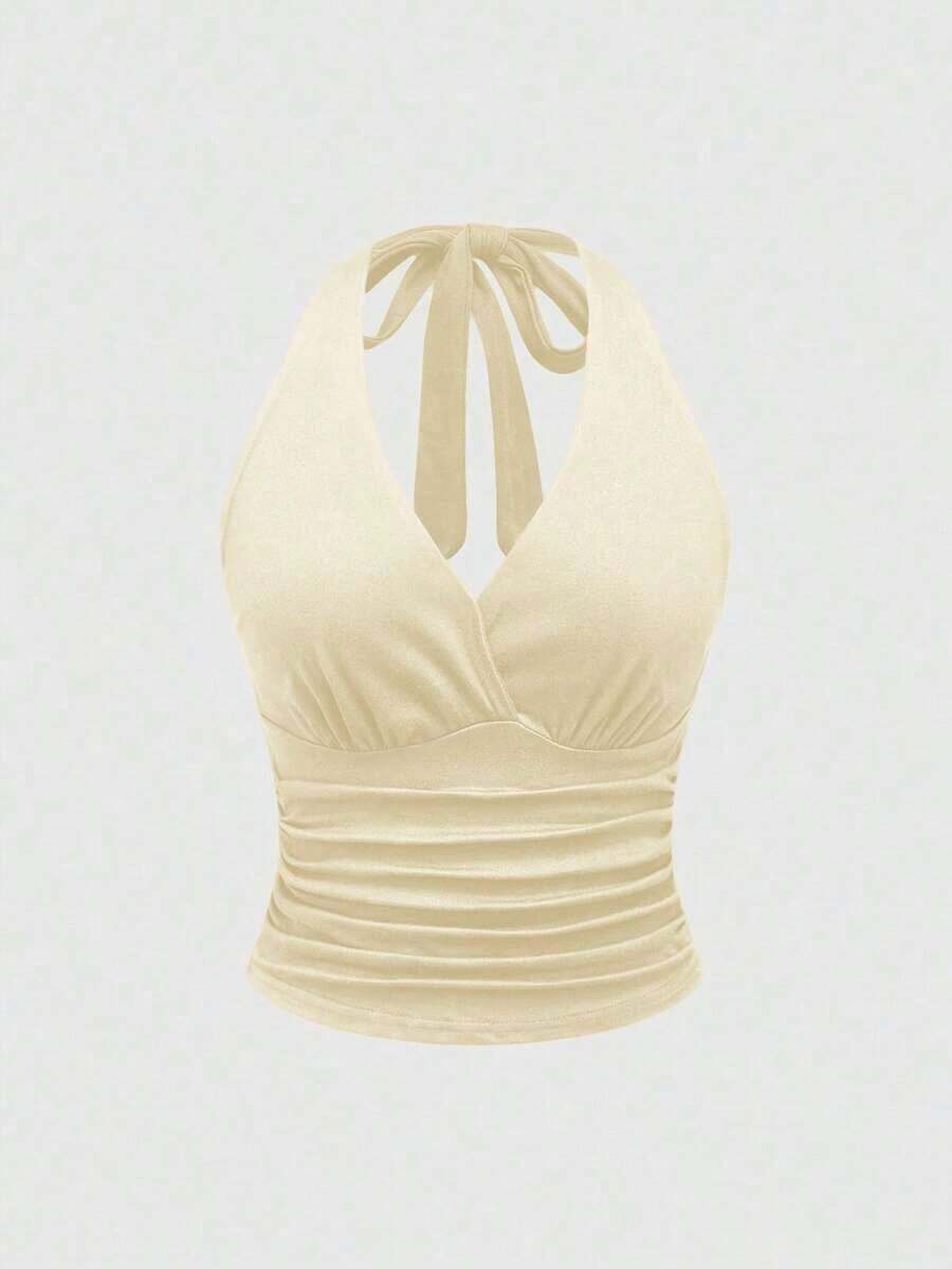 Grunge Punk Top de tirantes con cuello halter con estampado de leopardo Y2K para mujer - Amarillo claro - Ver 1