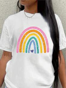 This Lightweight And Durable Short-Sleeved T-Shirt Features A Vibrant Rainbow Design And Is Perfect For Lounging At Home, Going To Cafes, Or Enjoying Outdoor Activities. Made From A Soft And Comfortable Fabric, It's Suitable For Everyday Wear. - 白色 - 查看 7