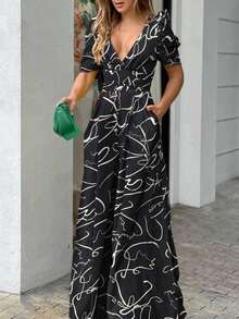 Wide-Leg Jumpsuit With V-Neck, Fitted Waist And Modern Style - 3# - View 1