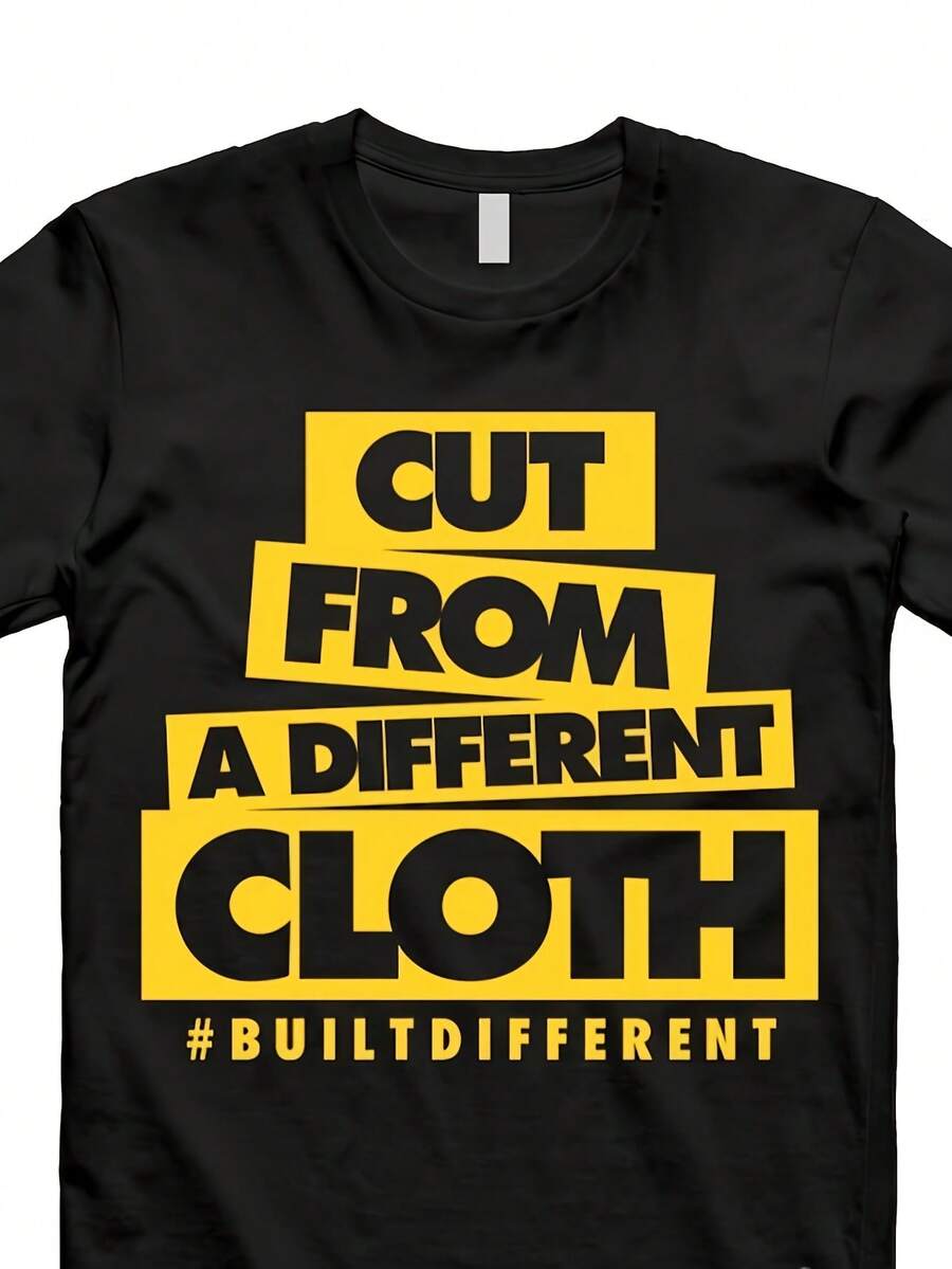 Camiseta Deportiva Casual para con Diseño de Texto Amarillo en Negrita - Camiseta Elástica de Cuello Redondo, Lavable aáquina, Ajuste Cómodo y para Todas las Estaciones, Perfecta para un Estilo Casual. - Negro - Ver 1