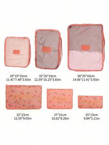 6pcs Waterproof Luggage Travel Organizer Set, Colorful Portable Zipper Packing Cubes For Clothes, Suitable For Travel, Dorm, Suitcase, Minimalist Style (All Prints & Letters Random) - Pink - View 6