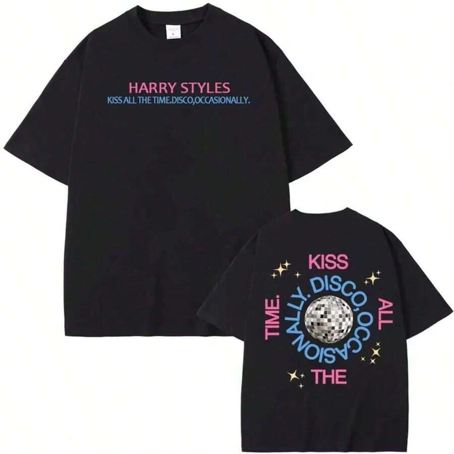 Camiseta de alta calidad con estampado del álbum Kiss All The Time de Harry Style 2026 para hombres y mujeres, estilo Harajuku de verano, de algodón puro, diseño retro casual, camisetas gráficas para hombre, playeras de hombre, camiseta gráfica negra, camiseta divertida - estilo vintage urbano unisex, de algodón, manga corta, cuello redondo, blusas para mujer. blusas.blusas casuales para dama.Impresión de osos cariñosos.Camiseta estampada Impresión de osos cariñosos. - Negro - Ver 1