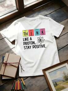 Simple And Versatile Design Teen T-Shirt With A Fun Science Periodic Table Print, Modern Short Sleeves With A Crew Neck, Slight Stretch, Regular Fit, Ideal For Indoor/Outdoor Play, Sports, Parties, Holidays, Back To School, Multiple Colors, Machine Washable. - 白色 - 查看 7