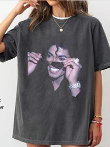 Camiseta unisex estilo retro de los 90 de , regalo para fans de Michael, camiseta gráfica del Rey del Pop, regalo para fans, blusas para mujer, playeras de mujer, tops de mujer, top, playeras, unisex. - Negro - Ver 1