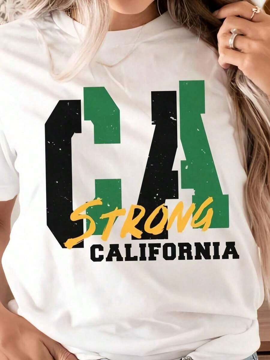California Strong T-Shirt, Los Angeles Fire Recovery T-Shirt, California Strong Sweatshirt, Los Angeles Firefighter Support T-Shirt, Pray For California T-Shirt, Clic Hey Oversized Short Sleeve Cotton T-Shirt, Women's Summer Sets, Oversized T-Shirts - 白色 - 查看 1