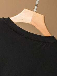 Men's Summer T-Shirt With Dropped Shoulders And Solid Color - 黑色 - 查看 4