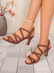 Giày sandal quai ngang gót chunky thanh lịch dành cho nữ năm 2026, phù hợp cho trang phục hàng ngày, đi làm và hẹn hò, mùa xuân/hè. - màu nâu - Xem 3