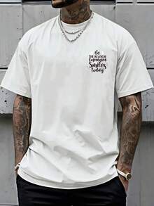 New Men's T-Shirt Made Of 180g Heavyweight Cotton, With A Loose Fit And Dropped Shoulders, Featuring The Inspirational Text Print "Be Reason Someone Smiles Today," A Pattern Design On The Front And Back, A Modern Top Suitable For Layering In Spring And Autumn Or Wearing Alone In Summer, Unisex. - 白色 - 查看 3