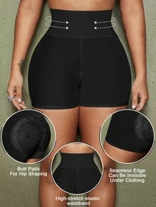 1pc Women Shapewear Shorts, Tummy Control, Butt Lifting, Removable Padded Panty - Black - View 3