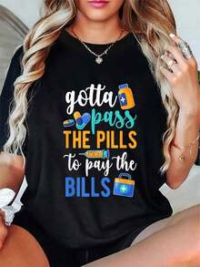 Playera mujer Gotta Pass The Pills Medication Aide Med Aide Camiseta casual de manga corta Casual diario - Negro - Ver 5