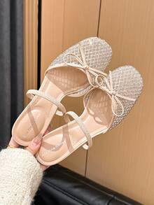 Xin Jing Shoes Giày cao gót nữ thanh lịch, gợi cảm, kiểu nơ buộc cổ, thời trang đa năng, mũi tròn, đính đá, quai lưới, gót trung bình, thích hợp đi làm. - Màu Khaki - Xem 11